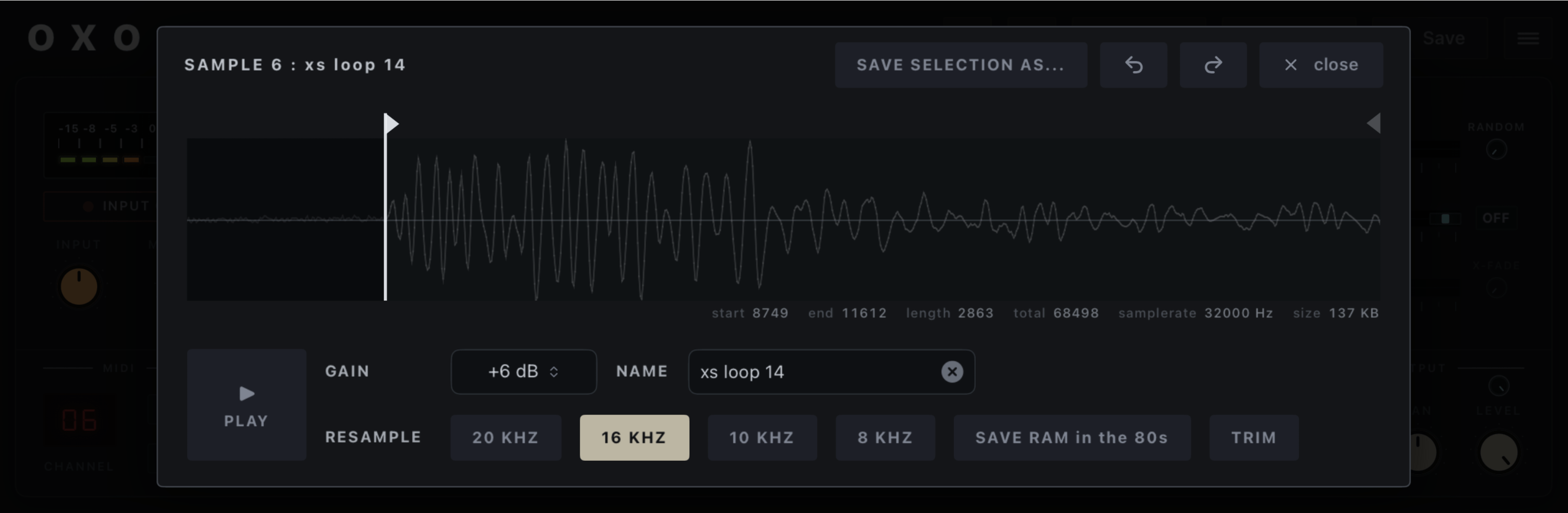 Oxo Sample edit sample dialog