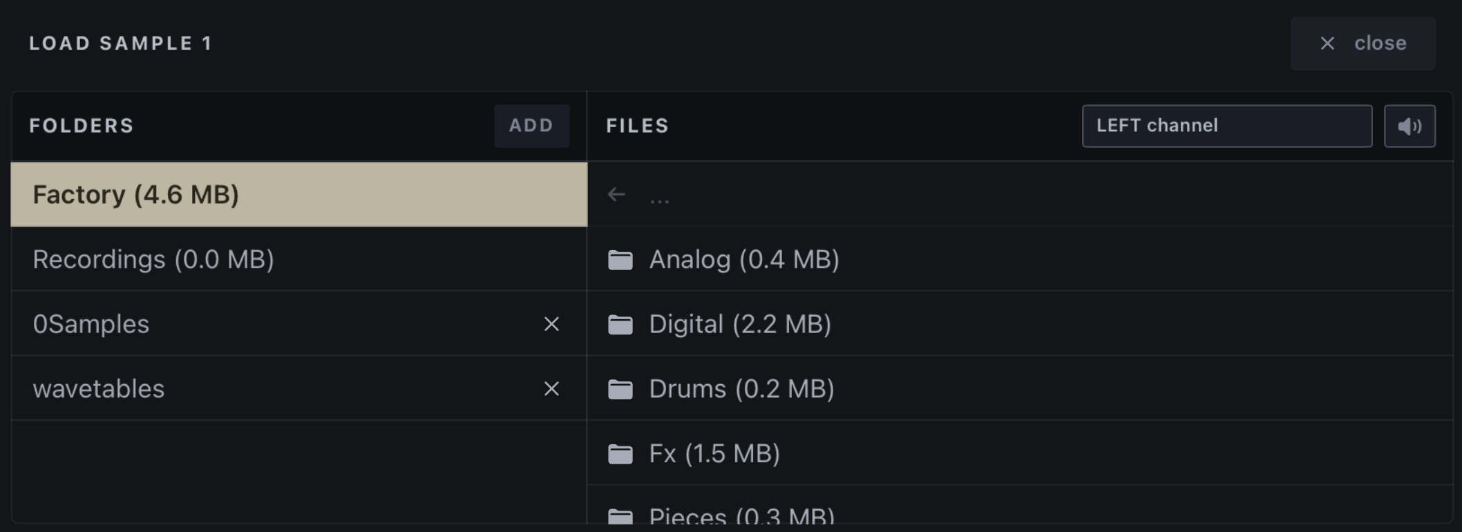 Load sample dialog