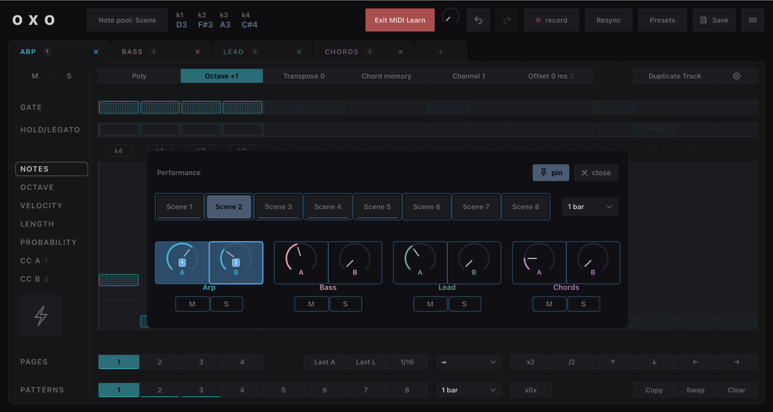 Oxo Steps in MIDI Learn mode