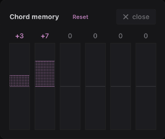 Chord memory dialog with the +3 and +7 intervals