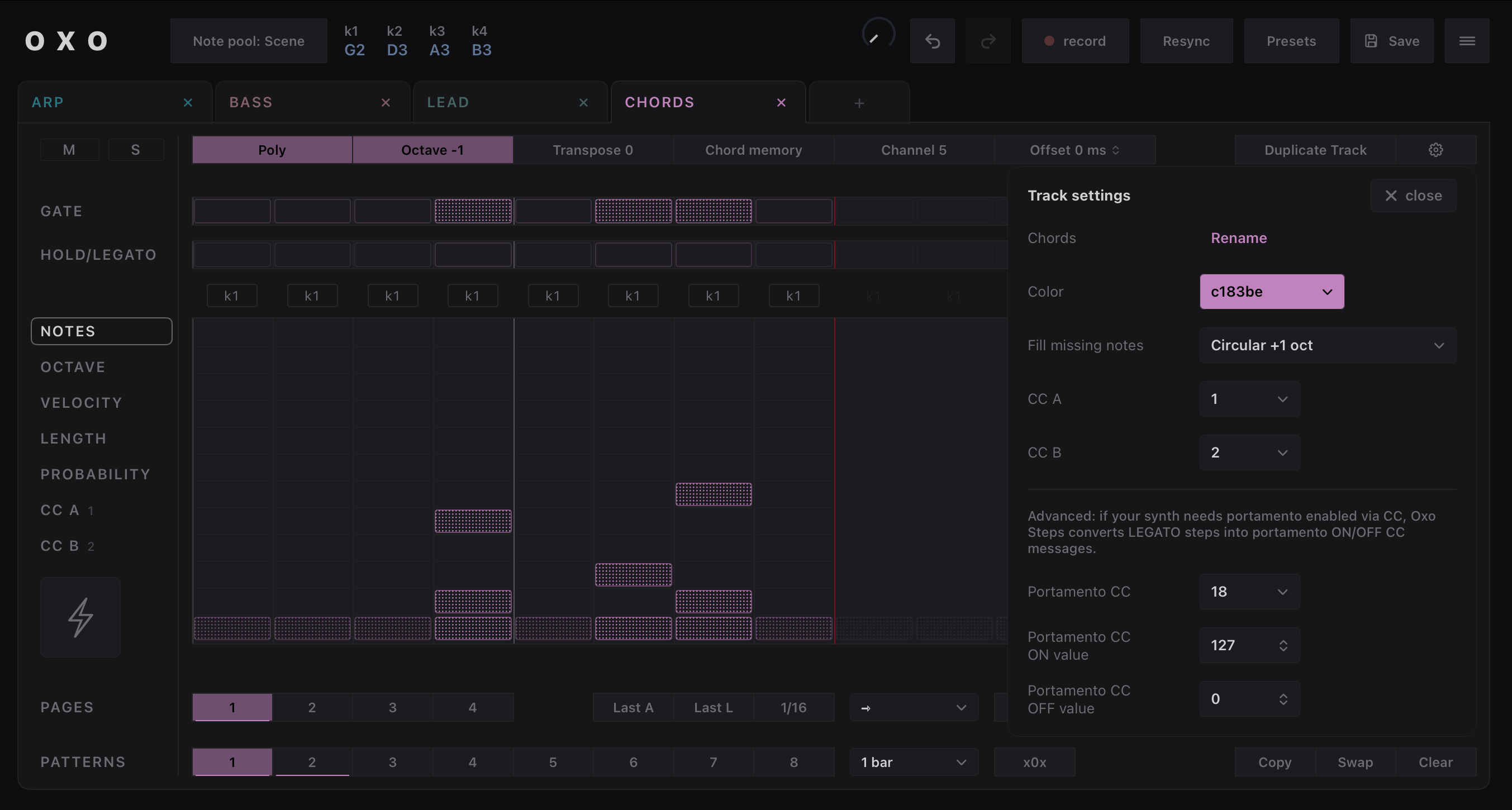 Oxo Steps track settings dialog